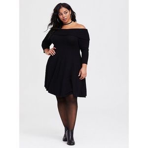 Black off the shoulder skater sweater dress
